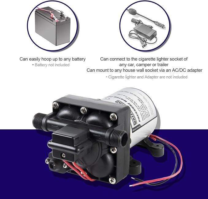 WASSERMANN RV Water Pump 12 Volt DC 3.0GPM 55PSI Replacement For 4008-101-A65 Water Pump Self Priming Diaphragm Pump with Pressure Switch for RV Kitchen Bathroom Marine Yacht Garden Camper Water Pumps