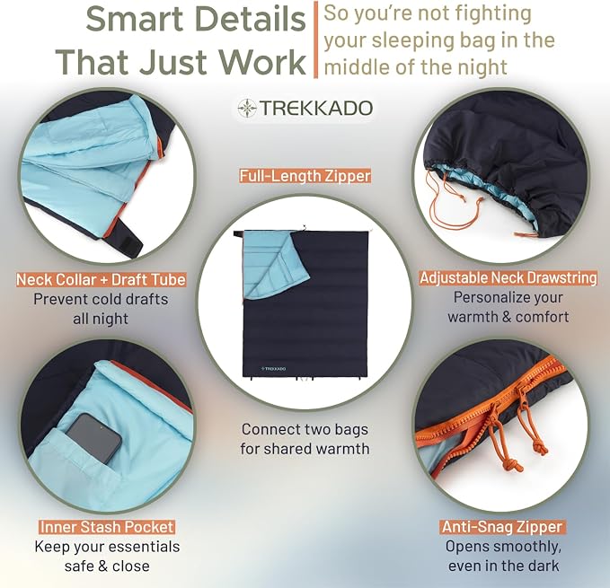 DuraHike Lightweight Camping Sleeping Bag for Adults — Roomy Rectangular Comfort, Secure Pad Attachment, Compact & Packable, 10°C / 50°F Comfort