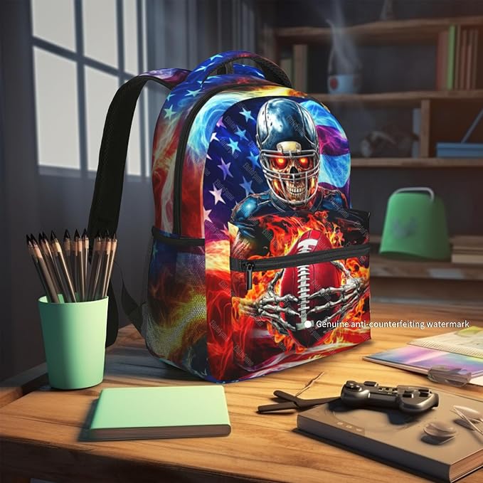 School Backpack for Boys American Football Boys Backpack for Kids Children Elementary Middle School Sport Bookbag Travel Back Pack for Ages 6-18