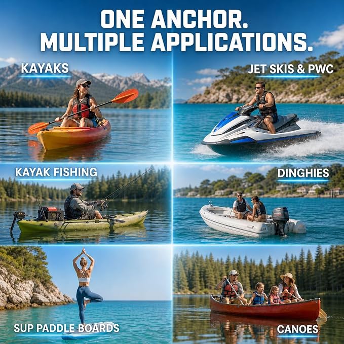 Best Marine and Outdoors Kayak Anchor, 3.5 Pound Anchor System Kit for Kayaks, Canoes, SUP Paddle Boards & Jet Skis, Fishing, Boating & Kayaking Accessories