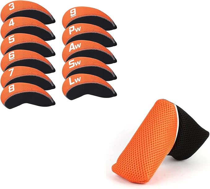 Craftsman Golf Orange Headcover 11pcs/Set Neoprene Iron Headcover+ Red Blade Putter Head Cover