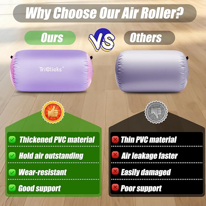 Triclicks Gymnastics Barrel Inflatable Air Roller Barrel Tumble Track Equipment Octagon Mat for Backhandspring Trainer Yoga Cheerleading Home Use Gym Without Pump