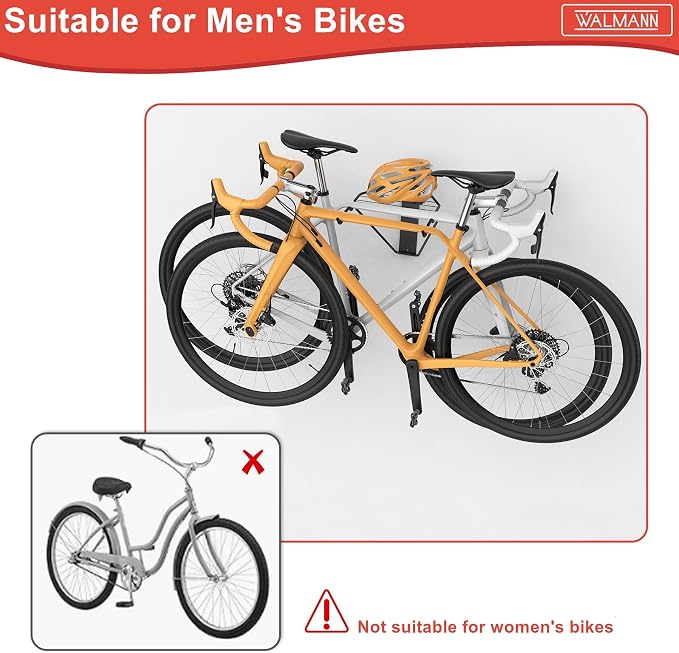 WALMANN Wall Mounted Horizontal Bike Rack, Foldable Space Saving Bicycle Storage for 4 Bikes, Indoor Bike Storage for Garage