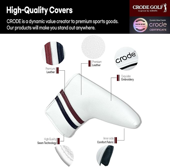 CRODE Golf Club Head Covers Premium Leather for Iron(9pcs/Set), Driver, Fairway Wood, Hybrid, Blade Putter, and Mallet Putter Cover Fit Most Brands