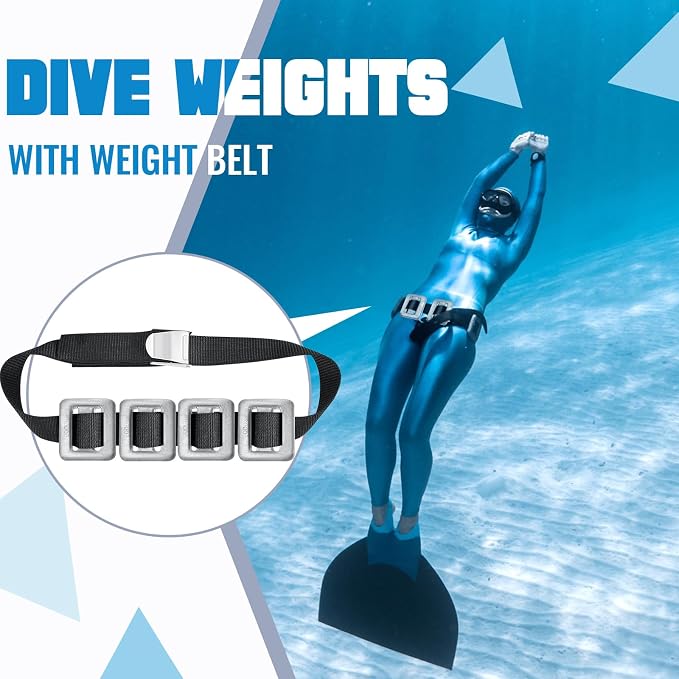 Tellegloww 4 Pcs Dive Weights for Scuba with 1 Pcs Scuba Diving Weight Belt Set Scuba Weights Nylon Long Scuba Weight Belt with Metal Quick Release Buckle for Summer Free Diving Spearfishing