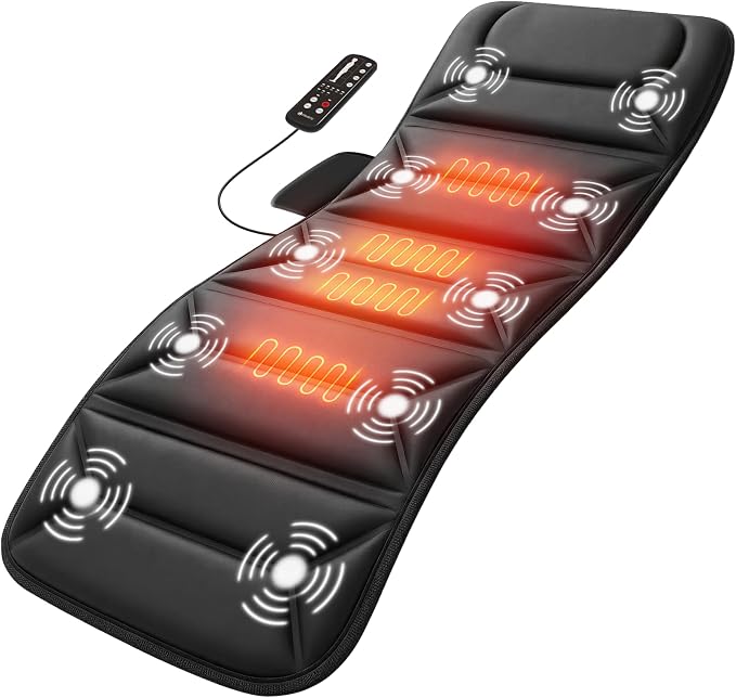 CooCoCo Upgraded Full Body Massage Mat with Enhanced Heat, 10 Motors Vibration Back Massager Pad for Bed Sofa Recliner, 3 Heating Zones, Gifts for Mom Dad, 66.5''x17.3''