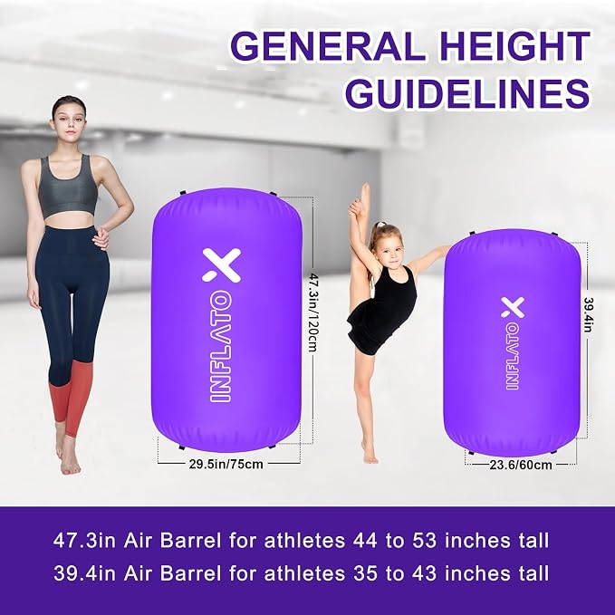 Inflatable Gymnastics Air Barrel Roller & Tumbling Mat with Pump - Air Spot Portable Training Equipment for Yoga, Backhandspring, Cheerleading Home, Gym Use
