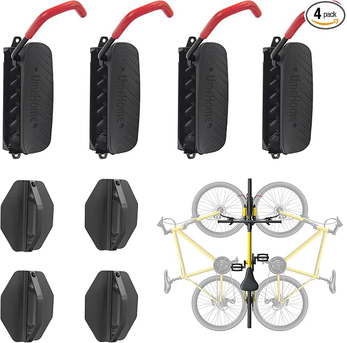 Swivel Bike Wall Mount, Bike Hangers for Garage, Space-Saving Bike Storage, Sturdy Bicycle Rack Can Holds Up to 77 lbs, Easy Install, 4 Pack