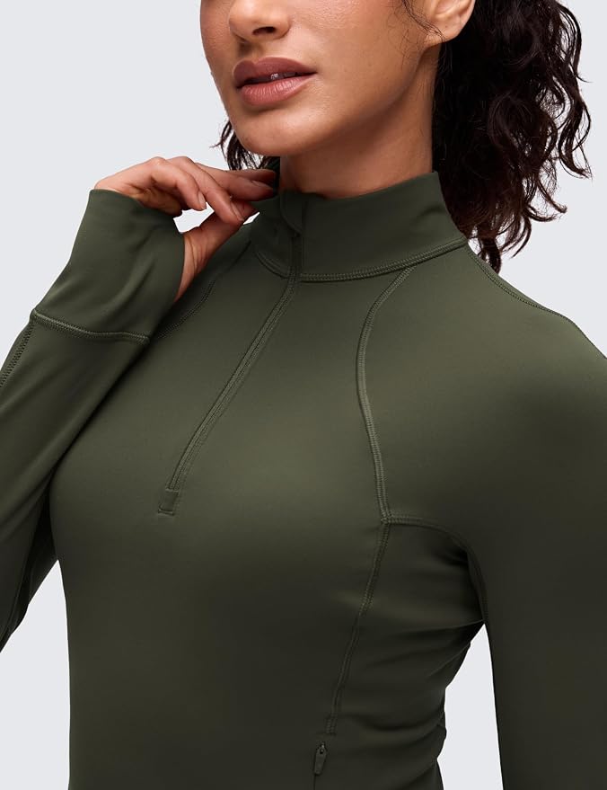 CRZ YOGA Butterluxe Half Zip Long Sleeve Shirts for Women - Workout Athletic Yoga Tops Crop Collared Quarter Zipper T-Shirt