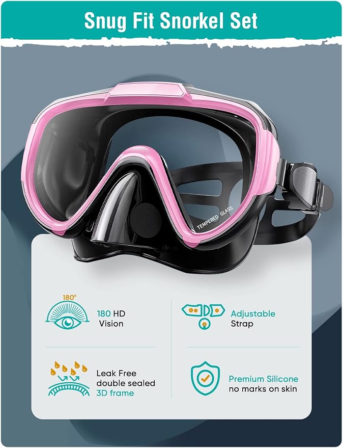 Seovediary Snorkel Set Adults Snorkeling Gear Anti-Fog Panoramic View Swim Mask Dry Top Snorkel Kit with Carry Bag for Snorkeling Scuba Diving Swimming Travel