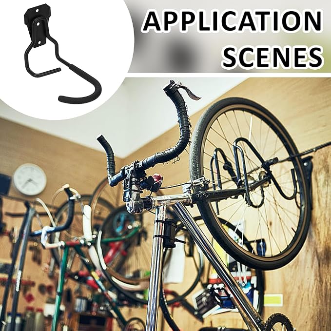 6Pcs Slatwall Bike Hooks Heavy Duty Iron Bicycle Hanger with 6Pcs Screws Black Wall Mount Vertical Bicycle Storage Bike Wall Mount Bikes Hook Slatwall Accessories for Garage Display