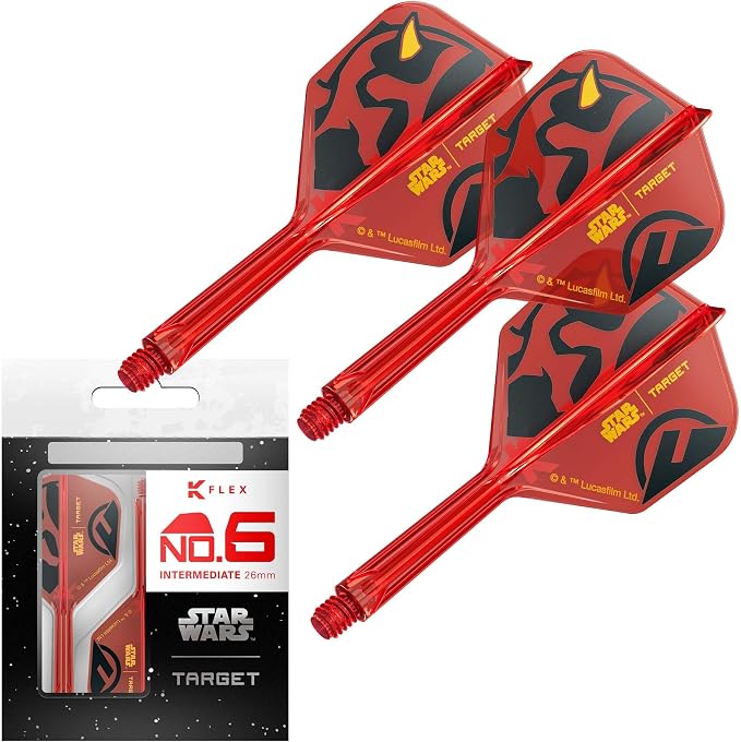 Target Darts Star Wars Darth Maul K Flex Integrated Dart Flights & Shafts | Pack of 3 K-Flex, No.2 & No.6 | Short, Intermediate & Medium Disney K-Flex Accessories