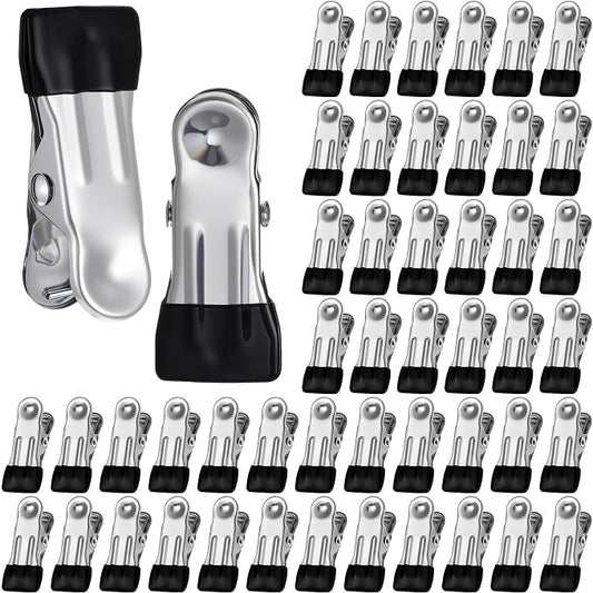 Honeydak 150 Pcs Stainless Steel Clothes Pins 2.17 Inch Heavy Duty Clips Bulk Bag Clips for Food Metal Clothespins for Laundry Clothes Line, Sock, Photo, Towel, Snack (Black)