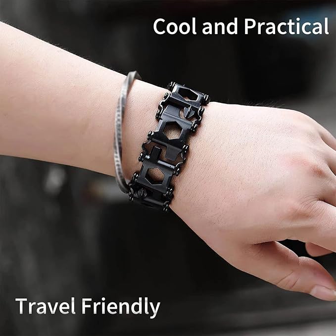 Multitool Bracelet 29 in 1 Tools Bracelet for Men and Women, Stainless Steel Multi-Functional Tool, Utility Wrist Survival Band for Sailing Travel Camping Hiking-Black