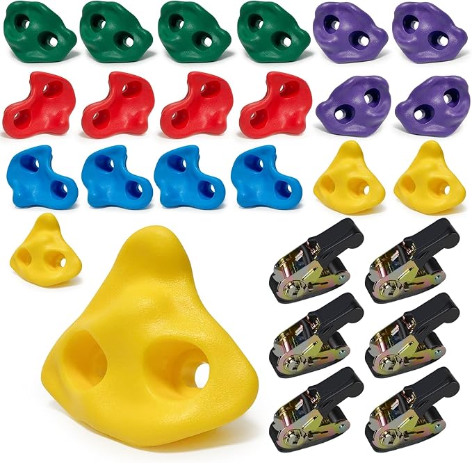 20 PCS Large Ninja Tree Climbing Holds for Kids,Tree Rock Climbing Kit with 6 Ratchet Straps for Kids,Large Rock Climbing Holds for Outdoor Ninja Warrior Obstacle Course Training