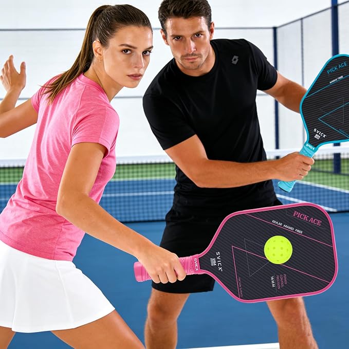 Carbon Fiber Pickleball Paddle 16mm – Professional Pickleball Paddles with Superior Control, Power & Spin – Extended Handle for Two-Handed Grip, USAPA Approved