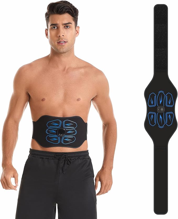 FDA Cleared ABS Stimulator Muscle Toner, Ab Machine, Portable Abdominal Belt, Electronic Pulse Massager, Home Office Fitness Belt Workout Equipment (Black Blue)