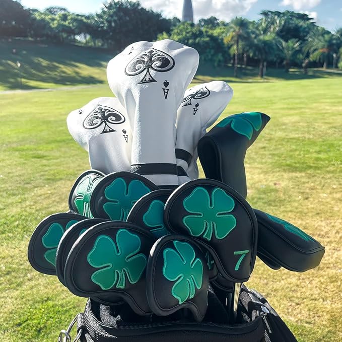 Ace Wood Club Headcover - 3pcs or 1pc - Driver/Fairway Woods/Hybrid Rescue - White Leather Golf Club Cover