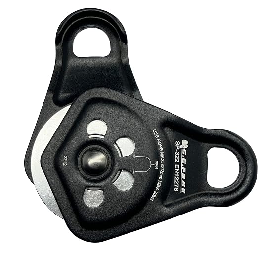 30kN Upgraded Rescue Single Pulley Sheave with Swing Plate,CE High Strength Pulley for Backyard Zipline, Climbing, Rock Rescue Lifting, Hauling, Fit Rope up to 13 mm/Holds Up to 6750lbs,Black