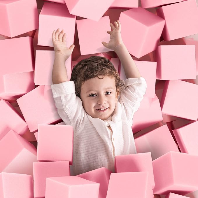 Foam Pit Cubes, 24 PCS 5 Inches Gymnastics Foam Blocks Trampoline Blocks, Multi-Sport Protective Padding for Freerunning, Trampoline, Parkour, Skate Parks & BMX - Pink
