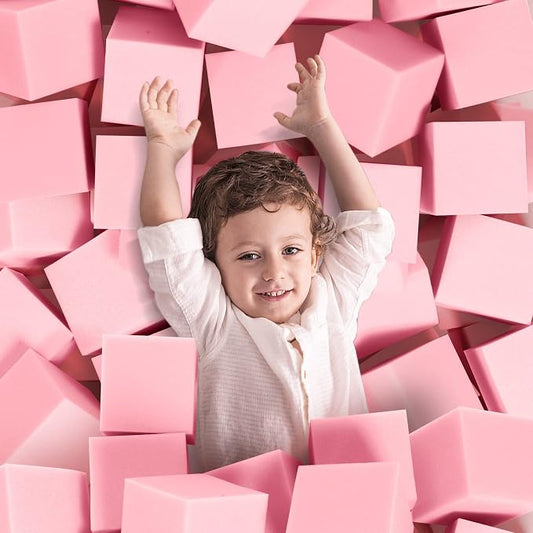 Foam Pit Cubes, 24 PCS 5 Inches Gymnastics Foam Blocks Trampoline Blocks, Multi-Sport Protective Padding for Freerunning, Trampoline, Parkour, Skate Parks & BMX - Pink