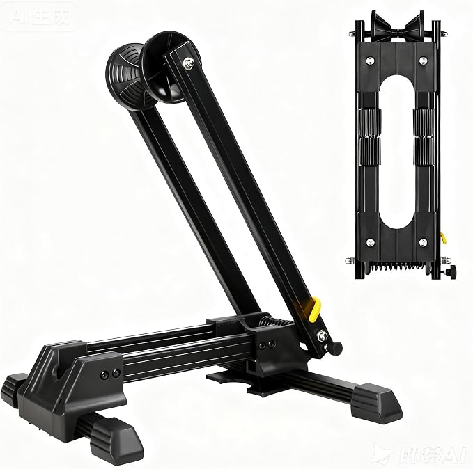 Foldable Bike Floor Stand - Aluminum Alloy Universal Bicycle Parking Rack for Mountain, Road & Kids Bikes - Indoor Bike Storage Holder for Garage, Home & Shop Display