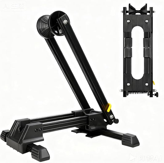 Foldable Bike Floor Stand - Aluminum Alloy Universal Bicycle Parking Rack for Mountain, Road & Kids Bikes - Indoor Bike Storage Holder for Garage, Home & Shop Display