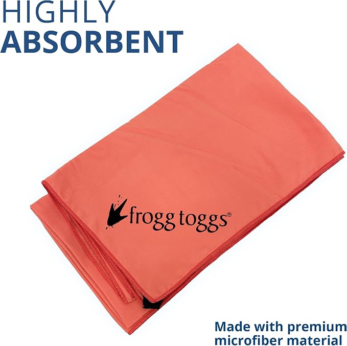 FROGG TOGGS Beach-Camp Microfiber Cooling Drying Towel with Mesh Storage Bag, Machine Washable, Camellia, 35”x 62”