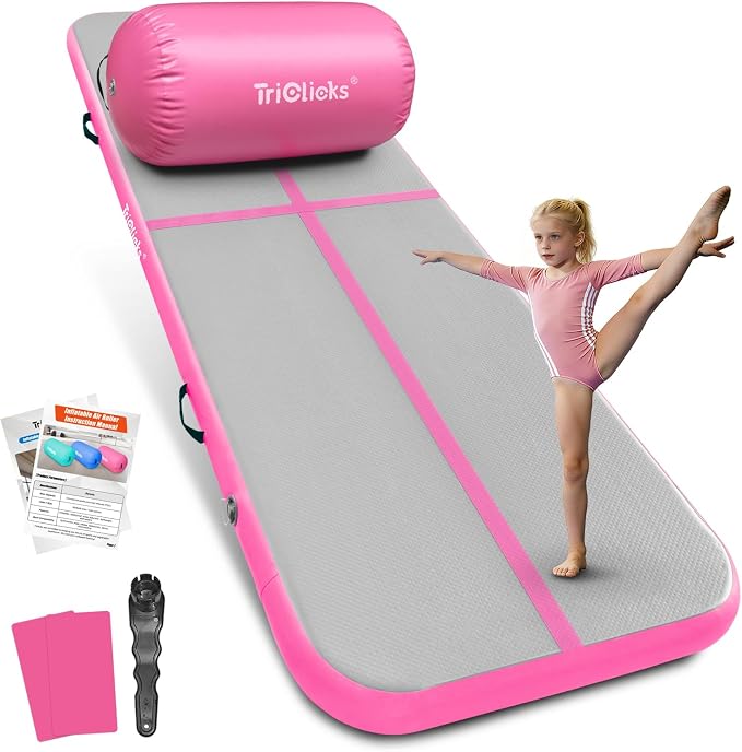 Triclicks Gymnastics Barrel Inflatable Air Roller Barrel Tumble Track Equipment Octagon Mat for Backhandspring Trainer Yoga Cheerleading Home Use Gym Without Pump