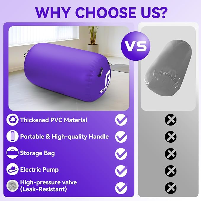 FBSPORT Air Roller Gymnastics Barrel, Inflatable Gymnastics Air Roller Inflatable Air Gymnastics Mat for Yoga Cheerleading Training Home Outdoor Indoor Use