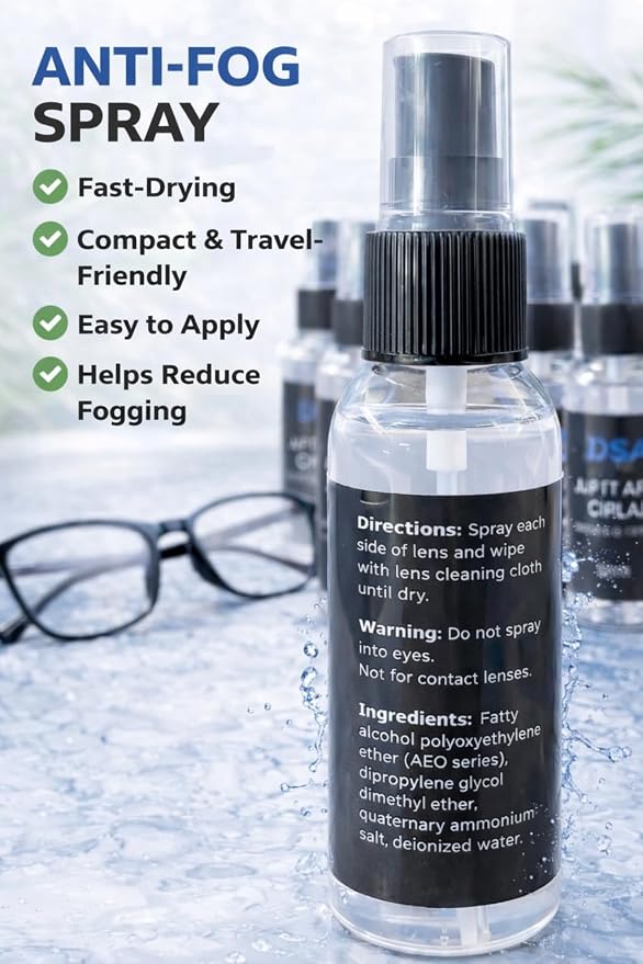 DSA Premium Anti-Fog Spray for Glasses, Swim Goggles, Scuba & Snorkel Masks, Mirrors & Plastic Windows – Quick-Dry, Long-Lasting Defogger – 2Fl Oz