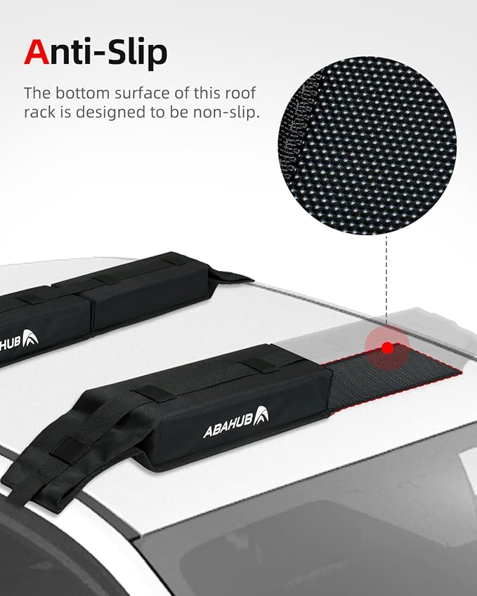 Abahub Soft Roof Rack Pads with 2 Tie Down Straps, 2 Tie Down Ropes, 2 Hood Loops and Storage Bag, for Surfboard, Kayak, Canoe, Heavy Duty Universal Car Roof Racks System Black 32 Inch