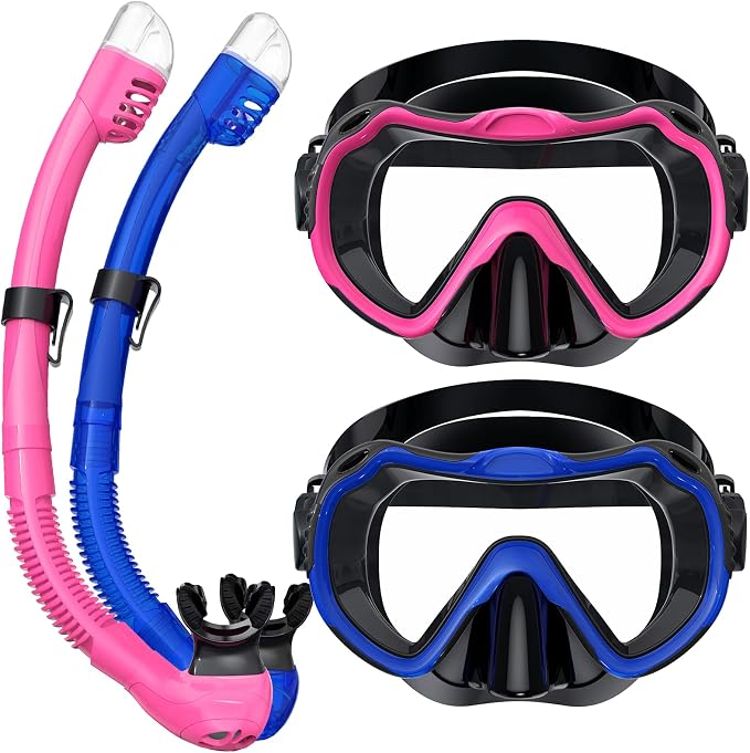 Snorkeling Gear for Adults, Snorkel Mask Set 180° Panoramic View Snorkel Gear, 100% Food-Grade Silicone Anti-Fog Anti-Leak Dry Top Diving Mask for Snorkeling Swimming Scuba Diving