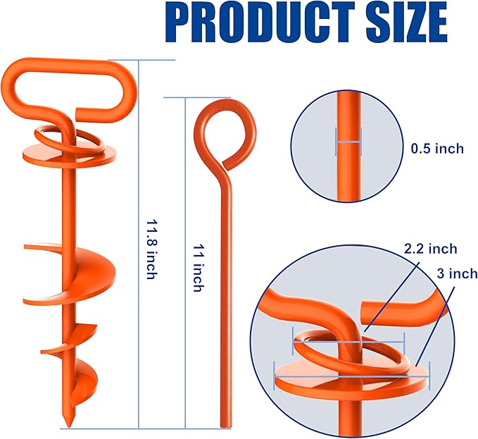 Eurmax USA 2-Pack Heavy Duty Dog Tie Out Stake, No-Tangle In Ground Anchor Runner for Large Dogs up to 210 Lbs - Perfect for Yard, Beach and Camping (Oval,Orange)