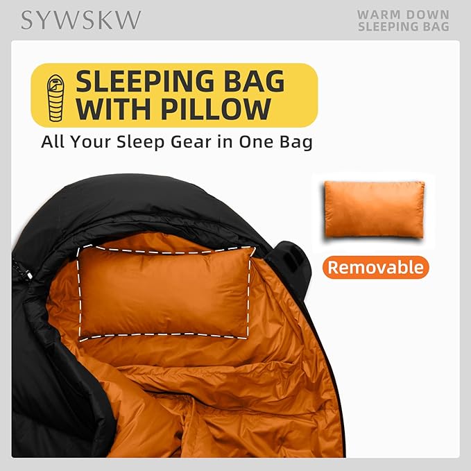 Down Sleeping Bag with Pillow for Backpacking,15℉ 5℉ 0℉ Wide Down Sleeping Bag (86.6 in x 33.5 in) for Adults,Youth Camping and Hiking Outdoor with 680FP Duck Down