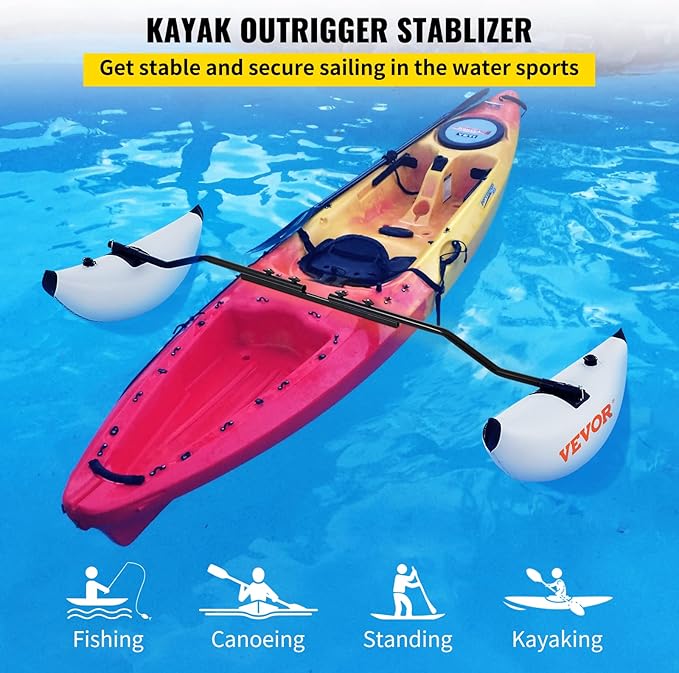VEVOR Kayak Stabilizers, 2 PCS, PVC Inflatable Kayak Outrigger Float with Sidekick Arms Rod, Standing Float Stabilizer System Kit for Kayaks, Canoes, Fishing Boats