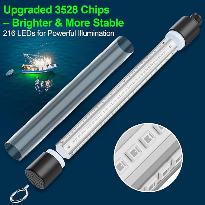 LED Underwater Fishing Light Compatible with for DeWalt 20V Battery（Battery Not Included）, 3000 Lumens, IP68 Waterproof Submersible Green Fish Attractor Light for Night/Ice/Boat Fishing