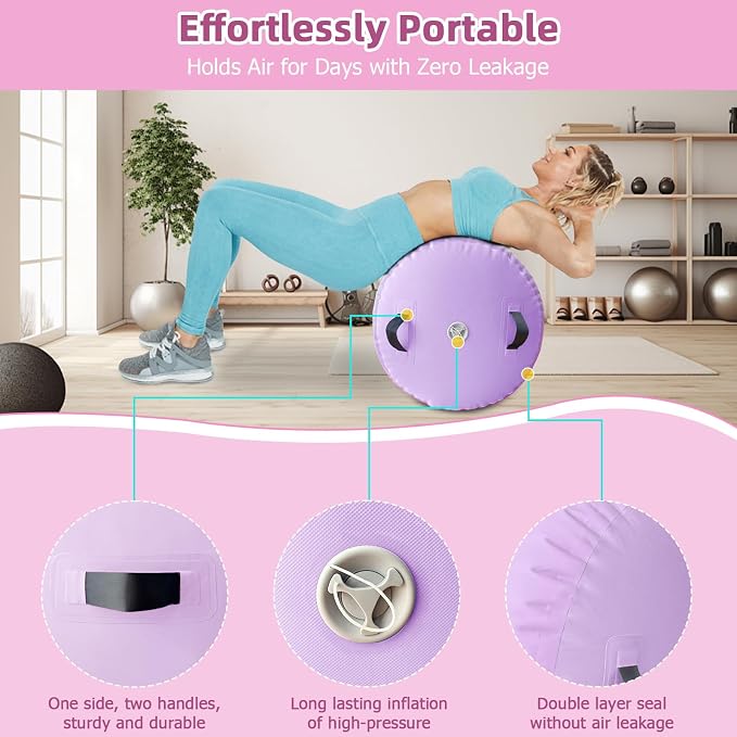 Vapaus Gymnastics Air Barrel Inflatable Tumbling Roller Mat Back Handspring Trainer Air Roller Tumbler Octagon Barrel Gymnastics Equipment for Tumble Track Cheerleading Yoga Training Durable AntiSlip Double Seal Without Pump