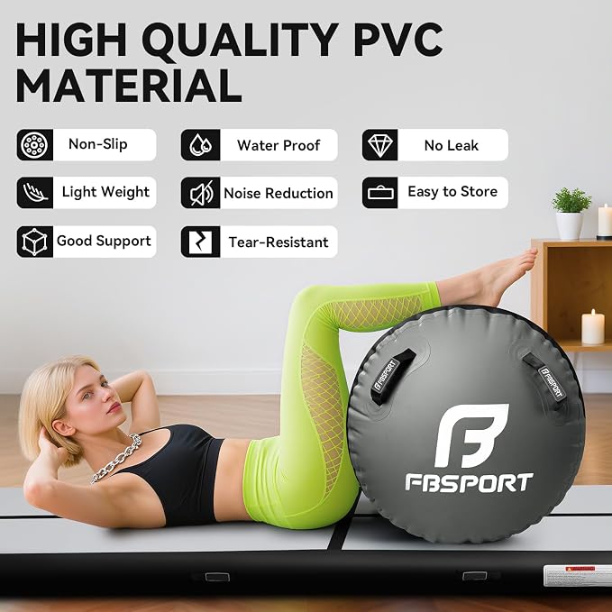 FBSPORT Air Roller Gymnastics Barrel, Inflatable Gymnastics Air Roller Inflatable Air Gymnastics Mat for Yoga Cheerleading Training Home Outdoor Indoor Use