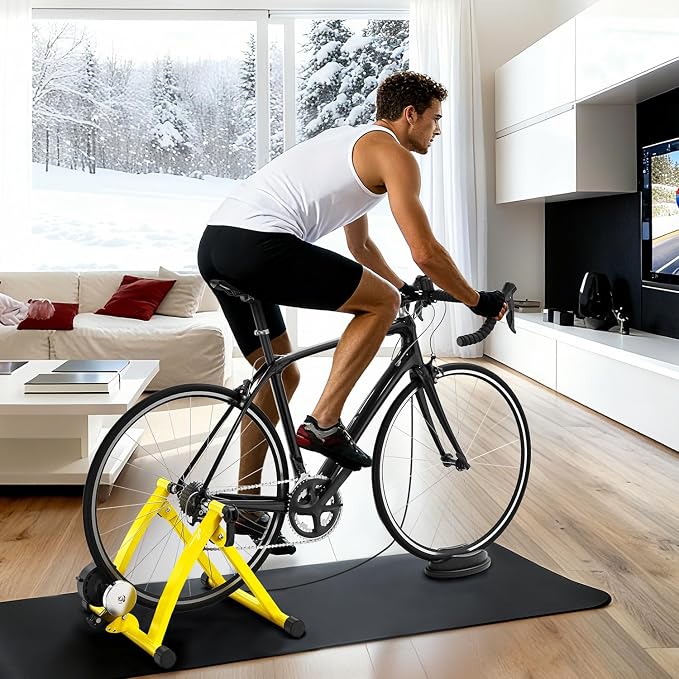 Sportneer Bike Trainer - Magnetic Stationary Bike Stand for 26-28" & 700C Wheels - Adjustable 6 Level Resistance Bike Trainer Stand for Indoor Riding with Quick Release Lever & Front Wheel Riser Block