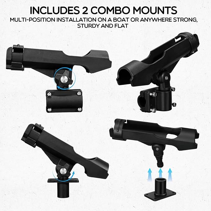 Liliful 4 Pcs Fishing Rod Holder for Boat Adjustable Kayak Swivel Fishing Pole Holders Accessories, Black