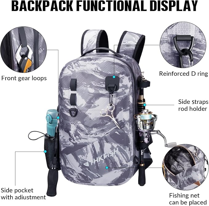 THKFISH IPX8 Waterproof Fishing Backpack with Rod Holder, Lightweight Fishing Sling Bag, Move Freely Fish Gifts for Men