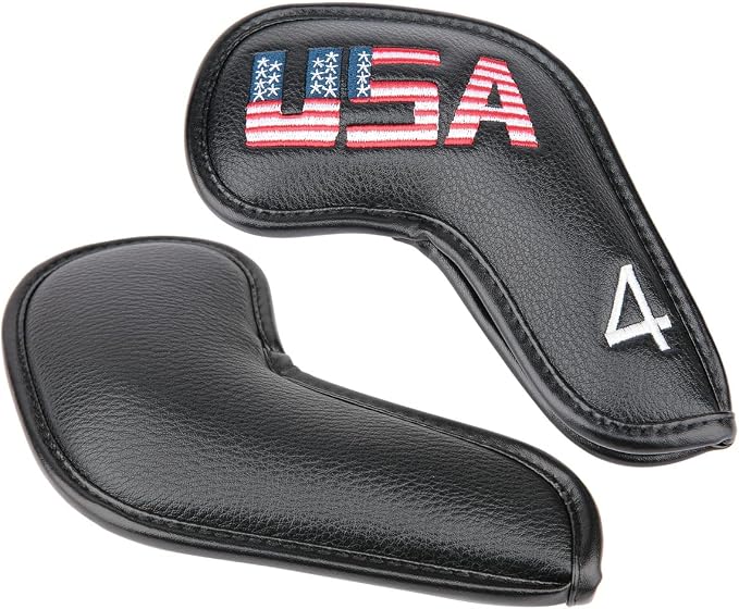 Black Leather USA Golf Club Iron Wedge Head Covers Fit All Brands