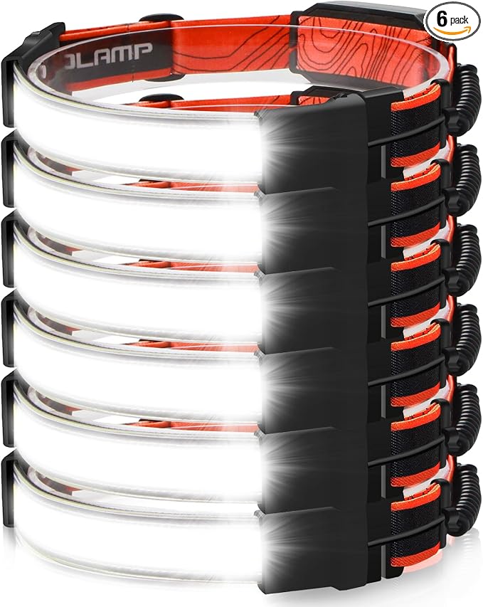 LED Headlamp Flashlight 6Packs, 1000L 230° Broadbeam Headlight, USB Rechargeable Head Lamp with Red Taillight, Lightweight Waterproof Headlamps for Camping Running Hiking, Hard Hat Headlamp