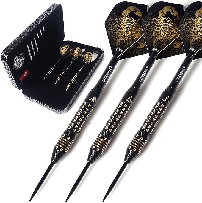 CUESOUL Steel Tip Darts Set 20/22/24 Grams with Deluxe PU Darts case-Black Scorpion Series
