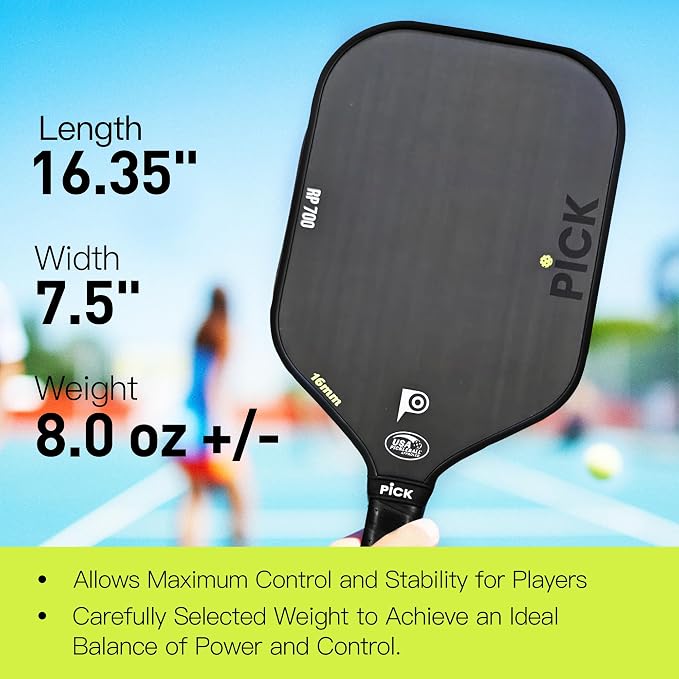 PiCK RP700 Professional Raw Carbon Fiber Pickleball Paddles, 16mm Polypropylene Honeycomb Core Improves Pickle Ball Placement and Control, USA Pickleball Approved (RP700)