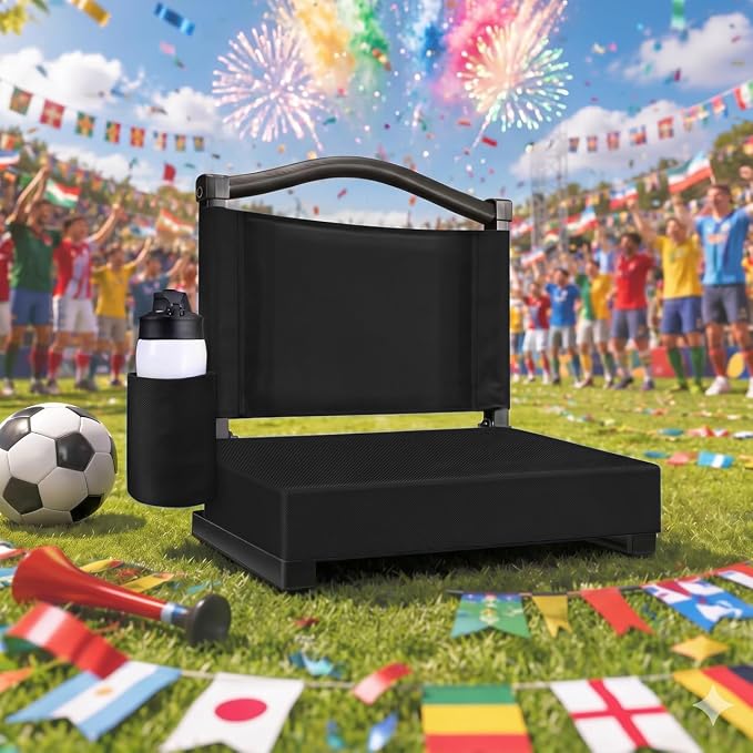 Fragess Bleacher seat, Stadium Seats with Back Support and Thick Cushion, Bleacher Chairs with Shoulder Strap and Side Pocket, Stadium Seat for Bleachers, Perfect for Sports Events(Black)