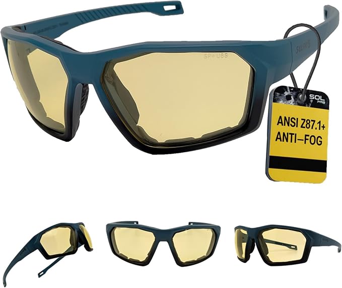 ANSI Z87.1+ Safety Sunglasses, Impact Resistant with EVA Foam, Anti-Fog Windproof for MTB, Cycling, Shooting, Work