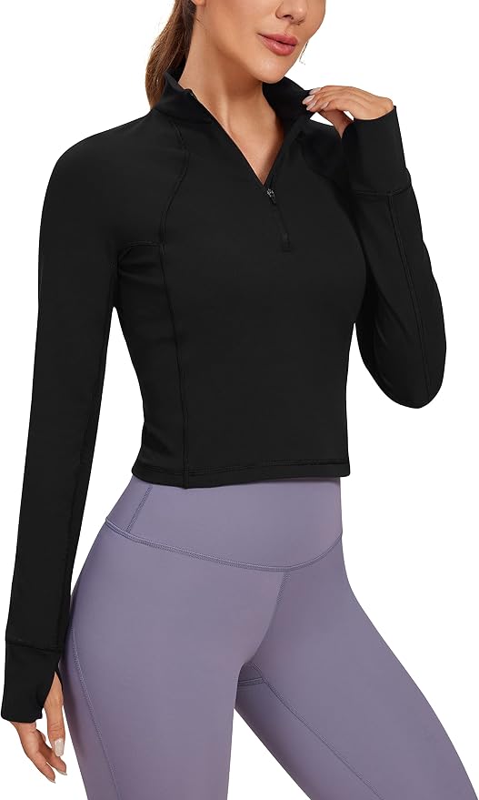 CRZ YOGA Butterluxe Half Zip Long Sleeve Shirts for Women - Workout Athletic Yoga Tops Crop Collared Quarter Zipper T-Shirt