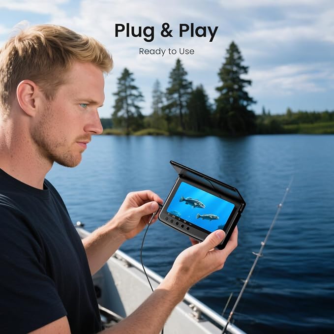 Eyoyo Underwater Fishing Camera 5-Inch: 720P DVR Recording 32GB, 8 IR Night Lights, 10000mAh Battery, 66 FT Cable Portable Fish Finder for Lake, Boat, Ice Fishing Gear